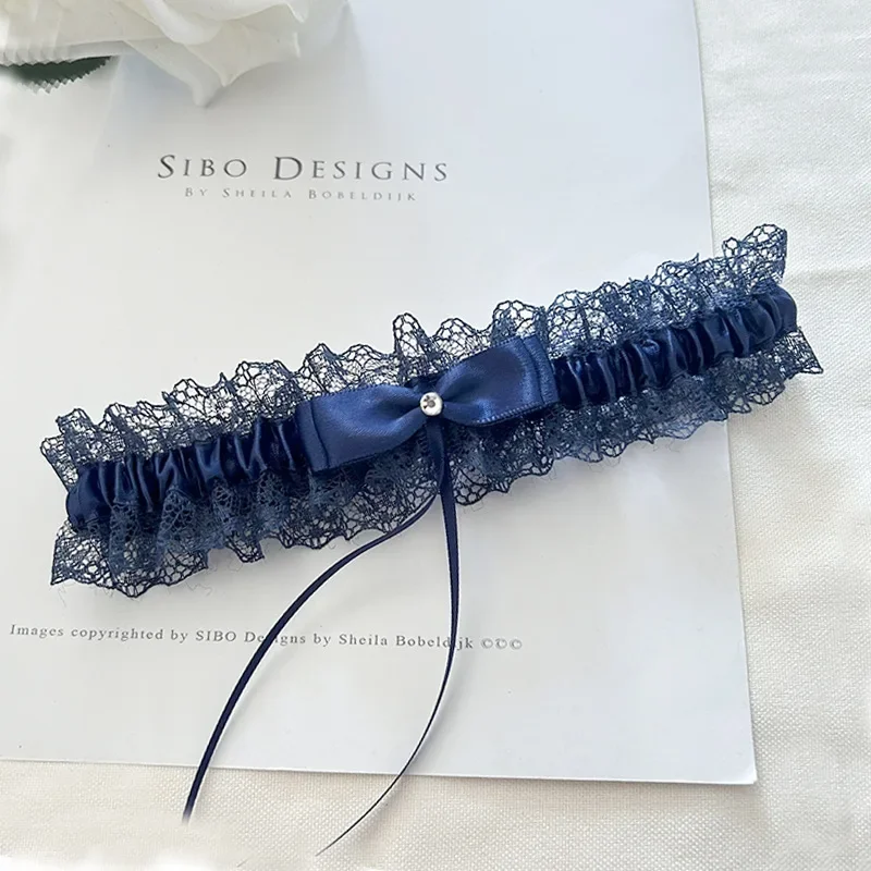 Elegant Blue Butterfly Knot Bridal Leg Ring and Sock Belt Gift Set