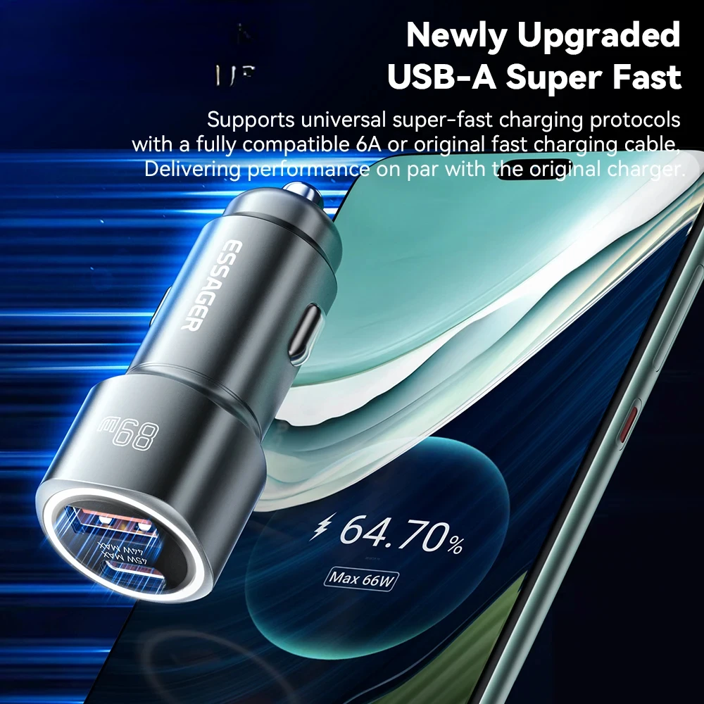 شاحن سيارة احترافي سريع 89 واط بمنفذين USB و Type-...