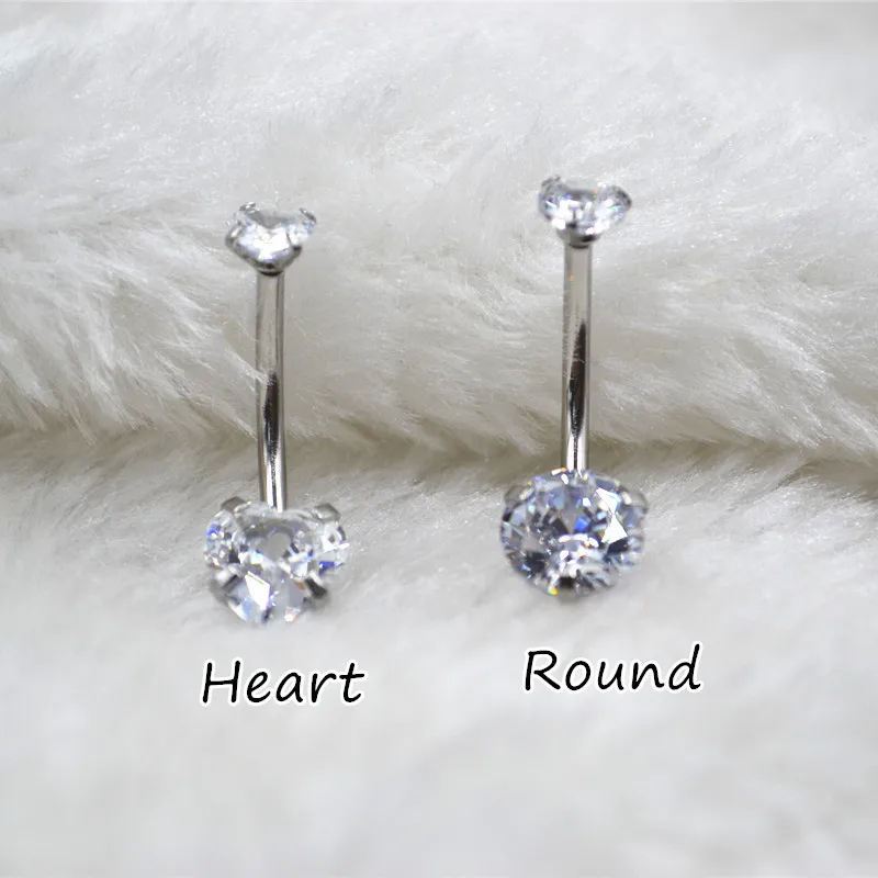 

50PCS Surgical Steel Double Round/Heart CZ Gem Navel Belly Ring Button Bar Navel Rings Banana Barbell Body Piercing Jewelry 14G