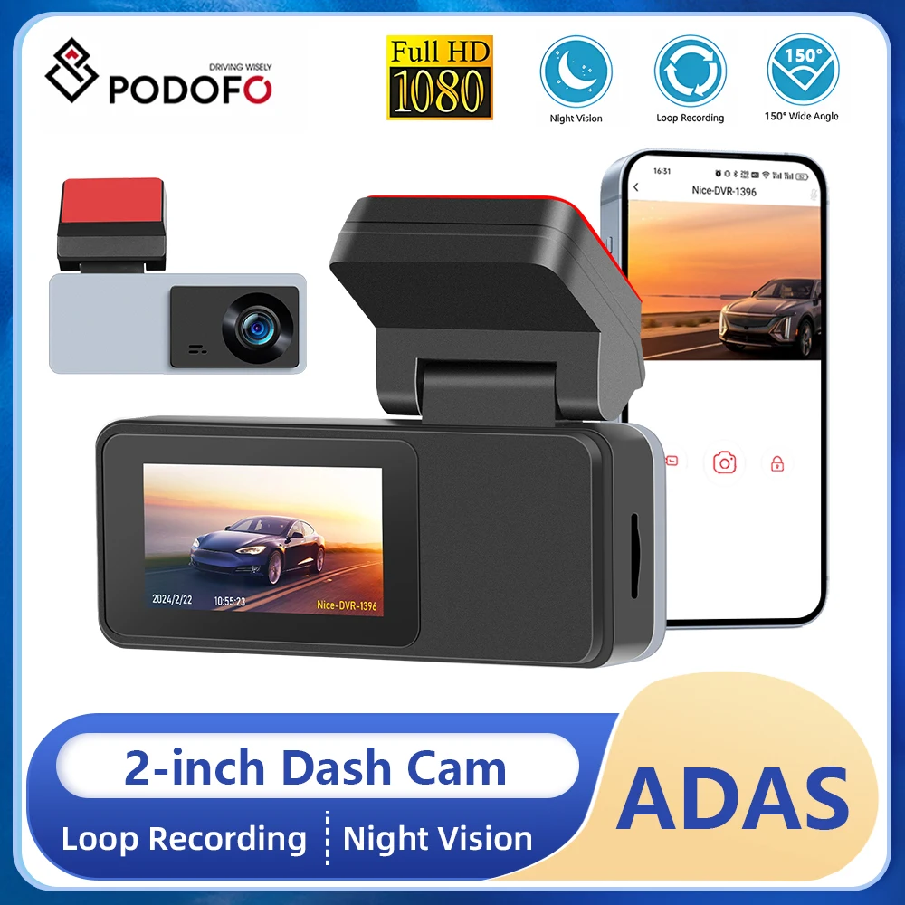 

Podofo 2inch Dash Cam ADAS Car Driving Recorder APP Interconnected Ultra-high Definition WiFi Recorder Front Cam Car DVR