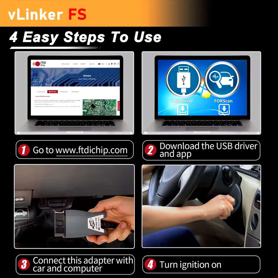 2025 Vgate vLinker FS USB OBD car diagnostic scanner for All Ford Mazda models work with FORScan carflash hidden ,programming 6