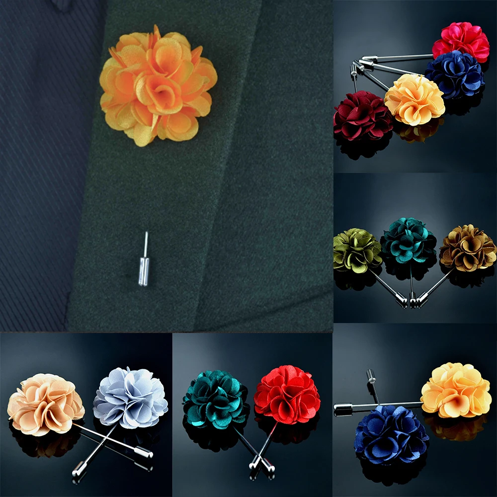 Épinglette florale faite à la main pour hommes, broches pour hommes, longue broche en tissu trempé, épingles à fleurs pour mariage, bijoux à la mode