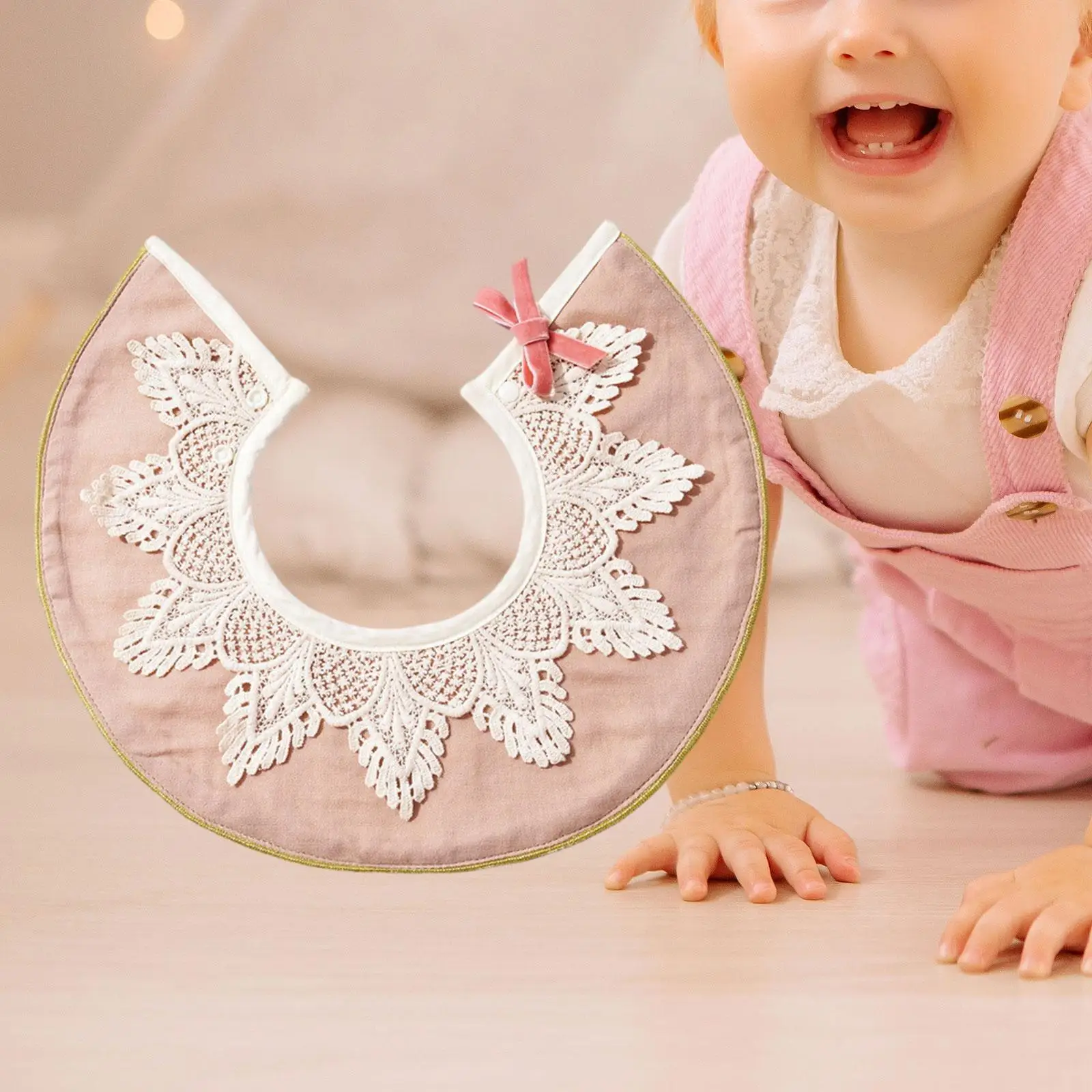 Lace Feeding Bibs Adjustable Bow Tie Cotton Bib Muslin Bandana Drool Bibs for 0-36 Months Boys Girls Newborn Infant Toddlers