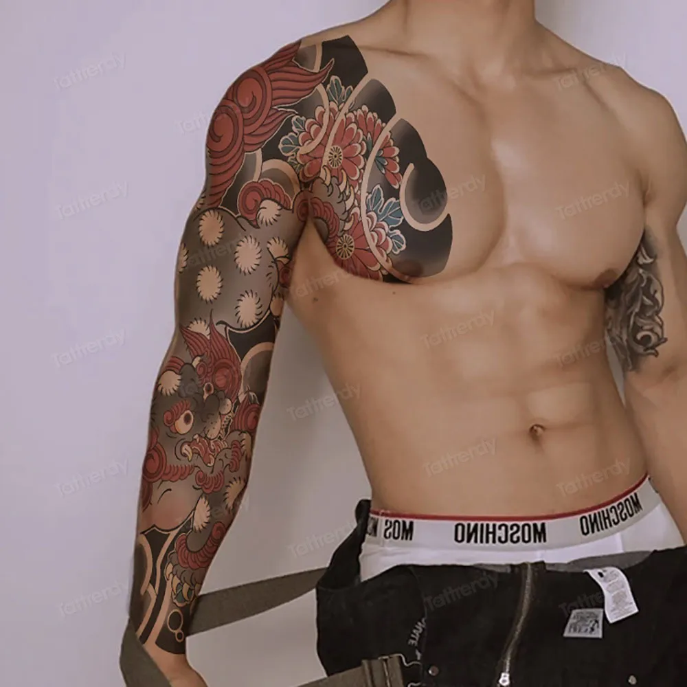 Waterproof Temporary Tattoo Sticker Chest And Arm Sleeve Body Art Large  Size Fake Tattoo For Men Boy Muscle Totem Dragon Tribal - AliExpress, image size:1000x1000