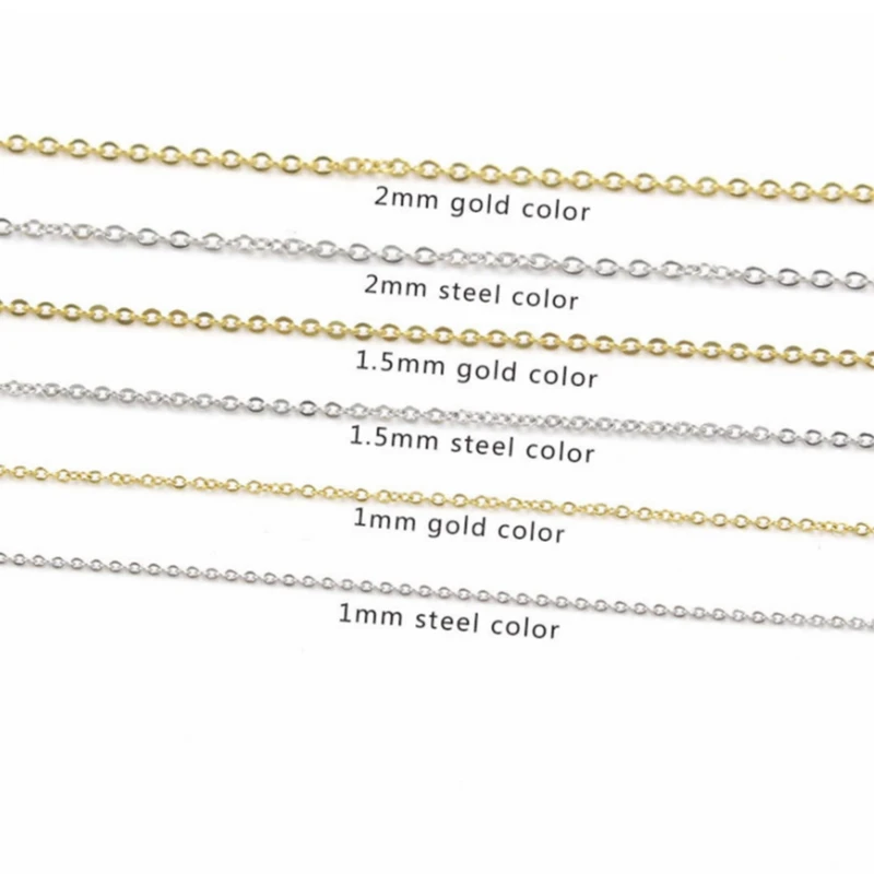 

20pieces / batch 304 stainless steel necklace link necklace 1mm 2mm thick chain link 45cm/50cm/60cm for jewelry necklace