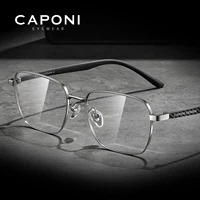 CAPONI Original Men Glasses Frame Carbon Fiber Light Weight Computer Anti Blue Ray Glasses Photochromic Gray Eyes Glasses J35622