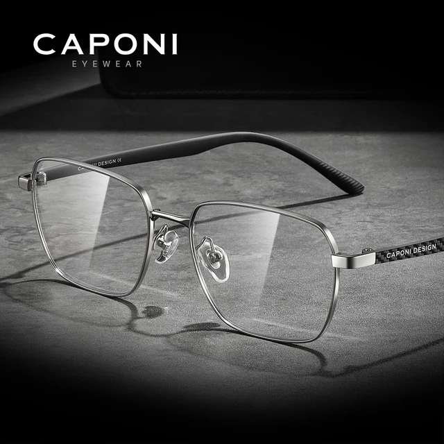 CAPONI Original Men Glasses Frame Carbon Fiber Light Weight Computer Anti Blue Ray Glasses Photochromic Gray Eyes Glasses J35622