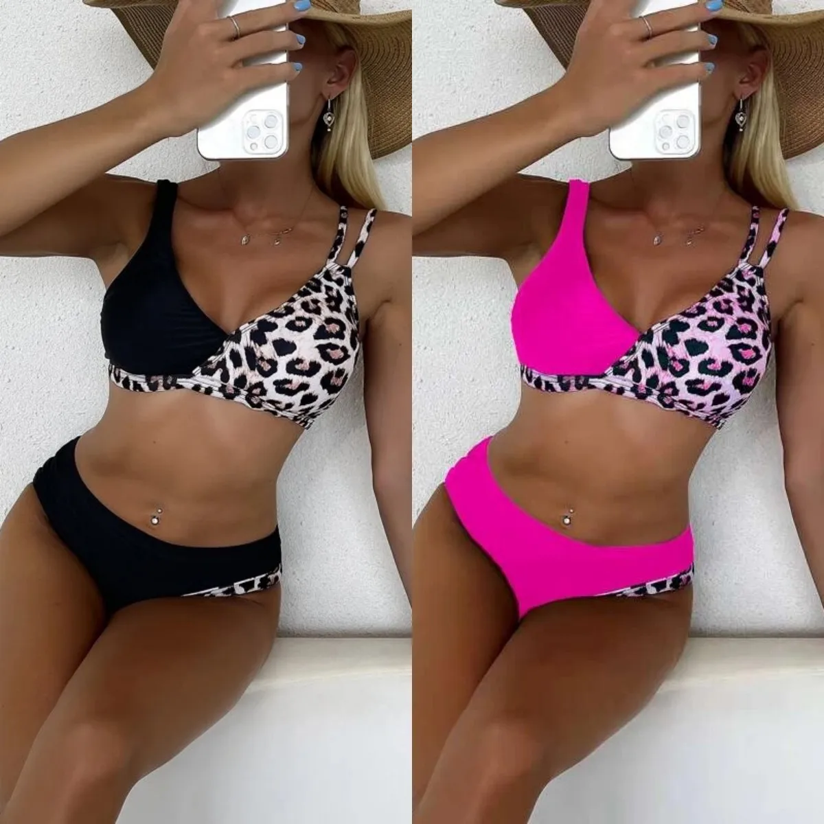 2023 new high-waisted color-blocking bikini swimwear hot in Europe and America sexy bikini