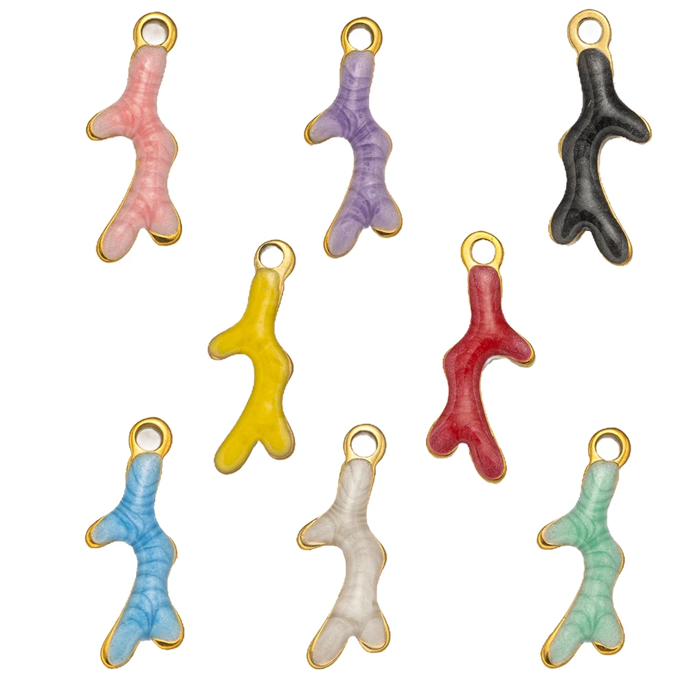 20 Stück 13X5mm 3D Emaille Korallen Charms Anhänger Edelstahl Metall DIY Schmuckherstellung Zubehör für Armband Ohrringe Halskette – Detail 1
