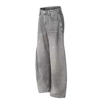 Printemps et automne rétro lavé Vintage gris Splash encre couteau incurvé jean pour hommes et femmes marque à la mode américaine rue lâche P 4