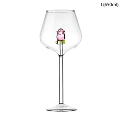 Elegant 3D Pink Glass Rose Wine Goblet - Perfect Valentine’s Gift (650ml)