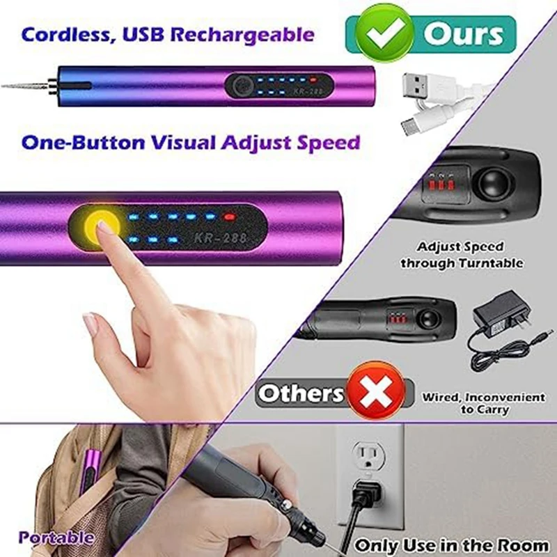 Electric Engraving Pen Kit Cordless Rechargeable Grinding Pen DIY Rotaryetching With 36 Bits For Carving Glass