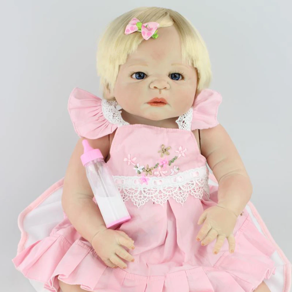 

23 Inch Full Body Silicone Vinyl Bebe Reborn Doll Victoria Girl Baby Blond Hair Rooted Soft Real Touch Costume Model