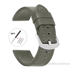Vintage Leather Sport Watch Band with Stainless Steel Buckle - Premium Watch Accessory - 22mm (Gray Silver)