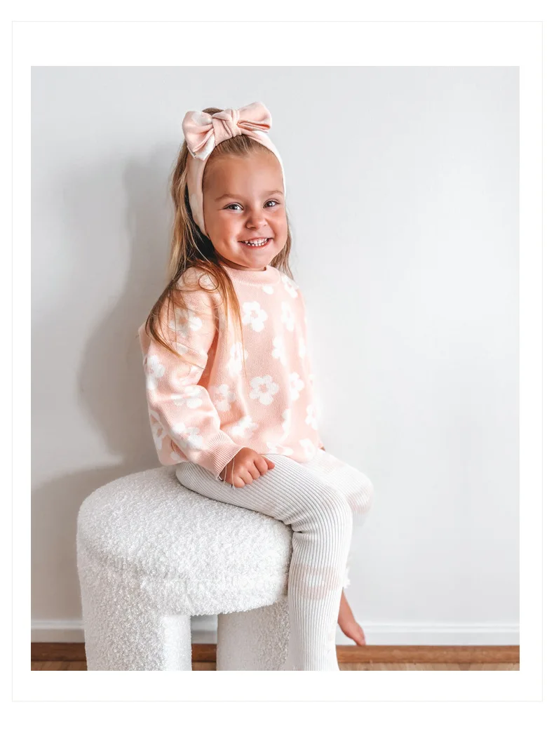 Baby Kleidung Gestrickte Pullover Herbst Neue Rosa Blume Jacquard Mädchen Pullover Pullover 2-6 Jahre kinder Pullover Tops infant Kleidung – Detail 1