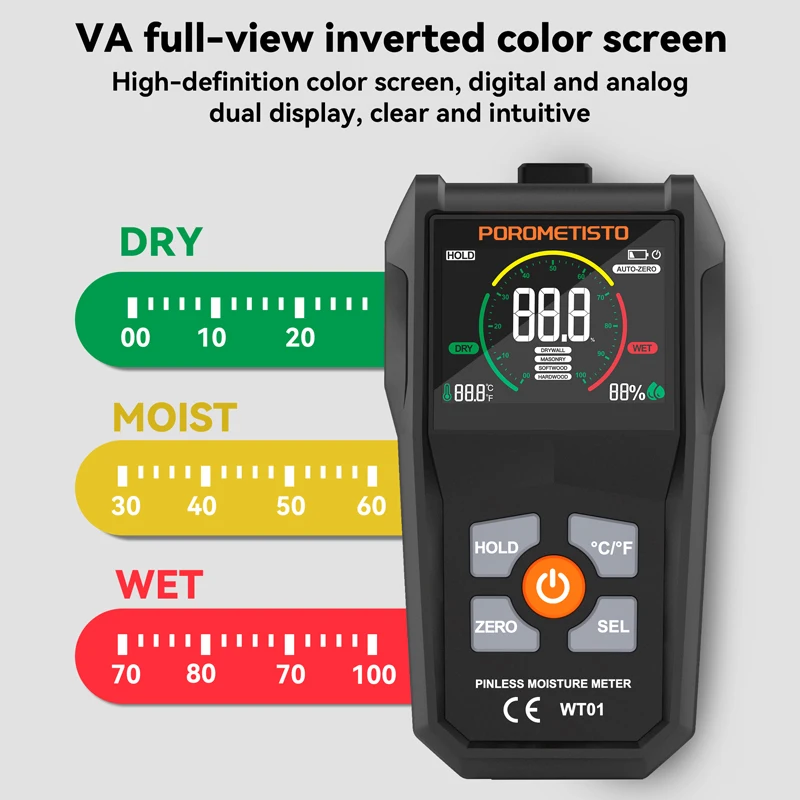 Wood Moisture Meter Handheld Wood Moisture Meters 6-in-1 Moisture Detector VA Digital Detector Wood Hygrometer Drywall Timber Damp