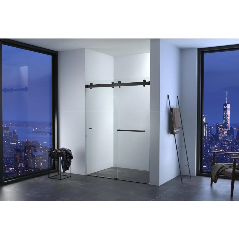 Shower Door, 60" W, Frameless Shower Door, Clear Tempered Glass, Semi-Frameless Dual Sliding Glass,Bathroom Glasss Showers Doors 2