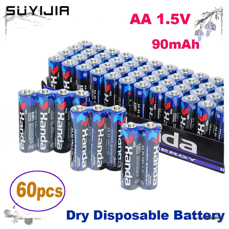 

60pieces AA 1.5V Disposable Carbon Zinc Manganese Dry Battery 90mAh Suitable for Flashlight Shaver Electric Toy Wireless Mouse