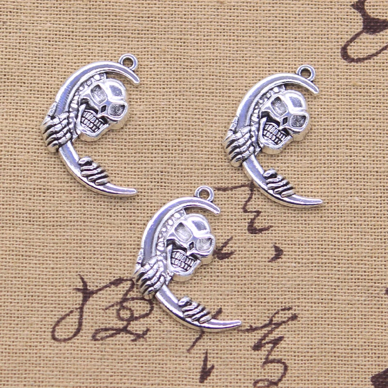 15 Stück Charms Halloween Mondschädel 29x18mm Tibetsilber Farbe Anhänger Antik Schmuckherstellung DIY Handarbeit Handwerk