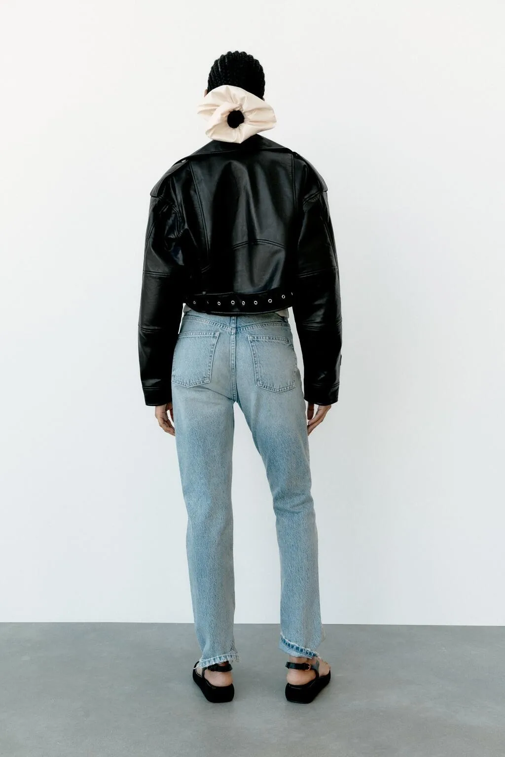 Leather Clothes Polo Collar Jacket Women's Short Black PU  Irregular Long-Sleeved Spring and Autumn Fashion All-Matching Casual