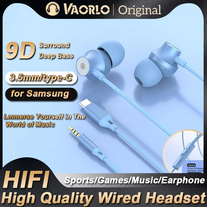 9D Surround Stereo Wired Headphone 3.5Mm/Type-C Digital Chip Gaming Earphone With Mic Sports Noise Reduction Headset For Samsung