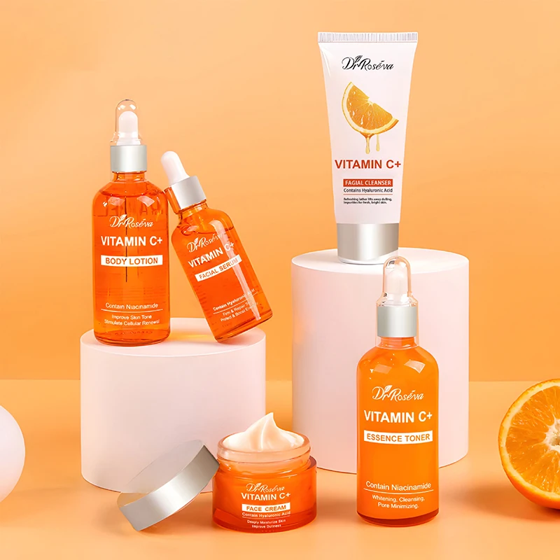 Radiant Glow Vitamin C Skincare Collection: Moisturizing Serum, Cream, Cleanser, Essence Toner, and Hydrating Body Lotion