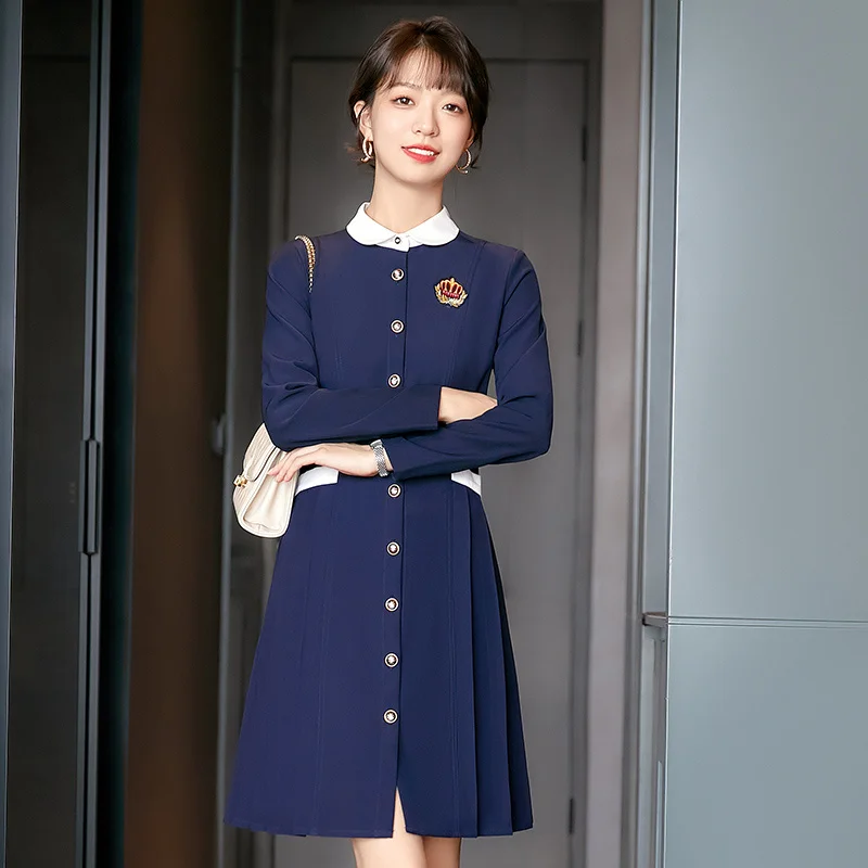 

Корейский Весенний костюм с воротником темпераментное платье миди женское дизайнерское облегающее платье Элегантное модное офисное женское Привлекательное платье высокого класса