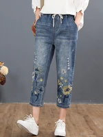 AmaxluluE 2025 Chinese Summer Fashion Ladies Vintage Embroidery Jeans Women Casual Floral Denim Trousers Ripped Harem Pantalons - Image 3