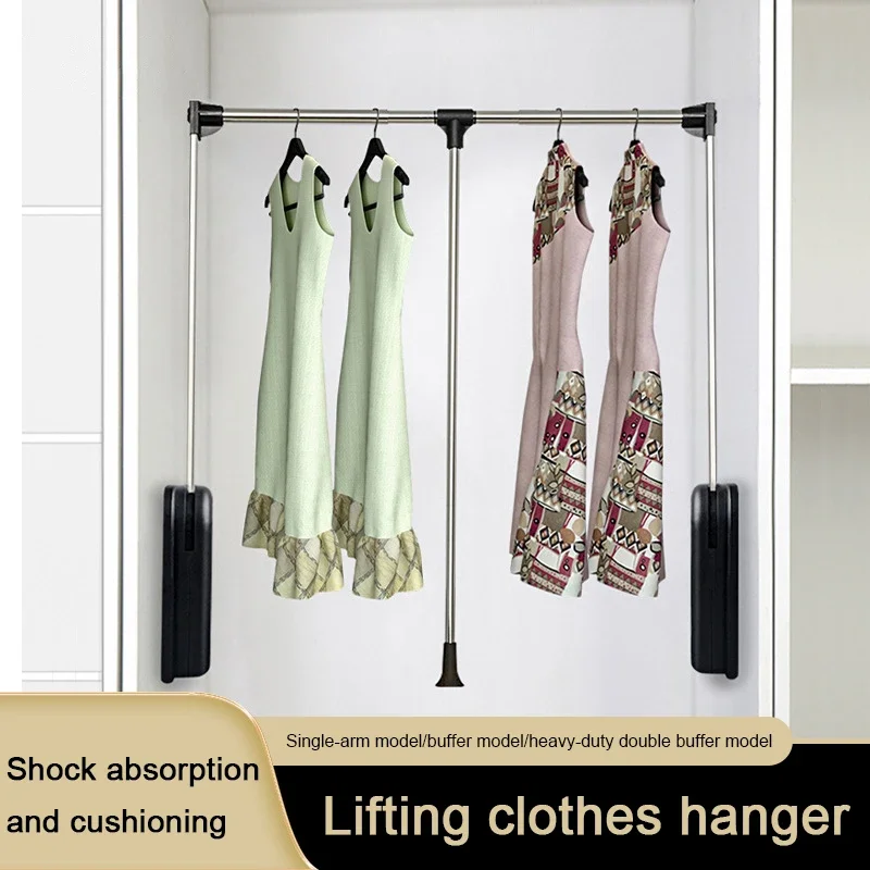 

Pull-down Wardrobe Hanging Rod Adjustable Clothes Hanger Buffer Closet Hanger Pull-down Clothing Storage Rack Load-bearing 12kg