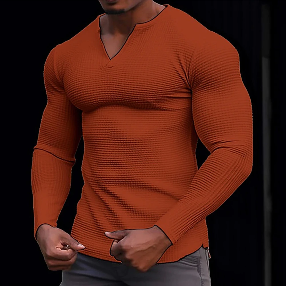 Mens Casual Sport Slim Fit Vintage T Shirt  Soft Waffle Fabric Long Sleeve Pullover Top for Daily and Outdoor Activities M 3XL