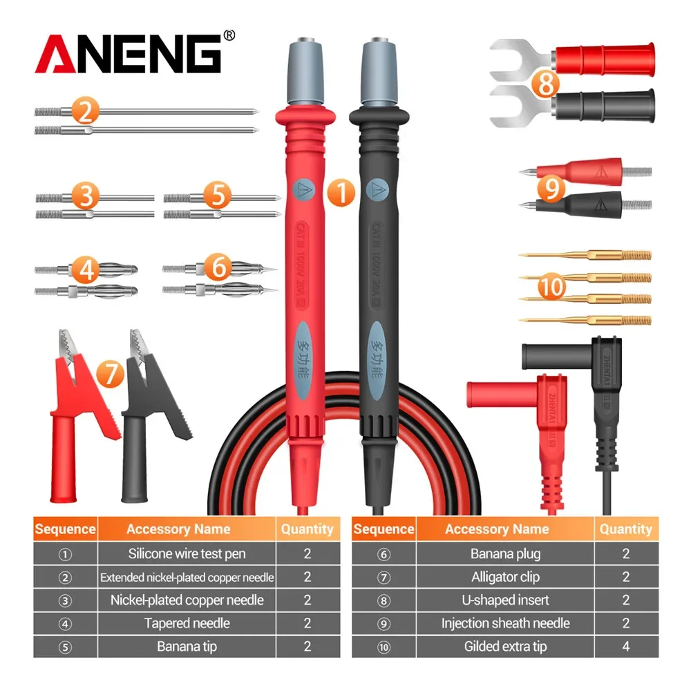Silicone Digital Multimeter Test Lead 1000V 22pcs In 1 Multi-function leads Test Cable SMD SMT Needle Tip for FLUKE for Vichy digital multimeter multimeter tester voltage meter tester analog multimeter