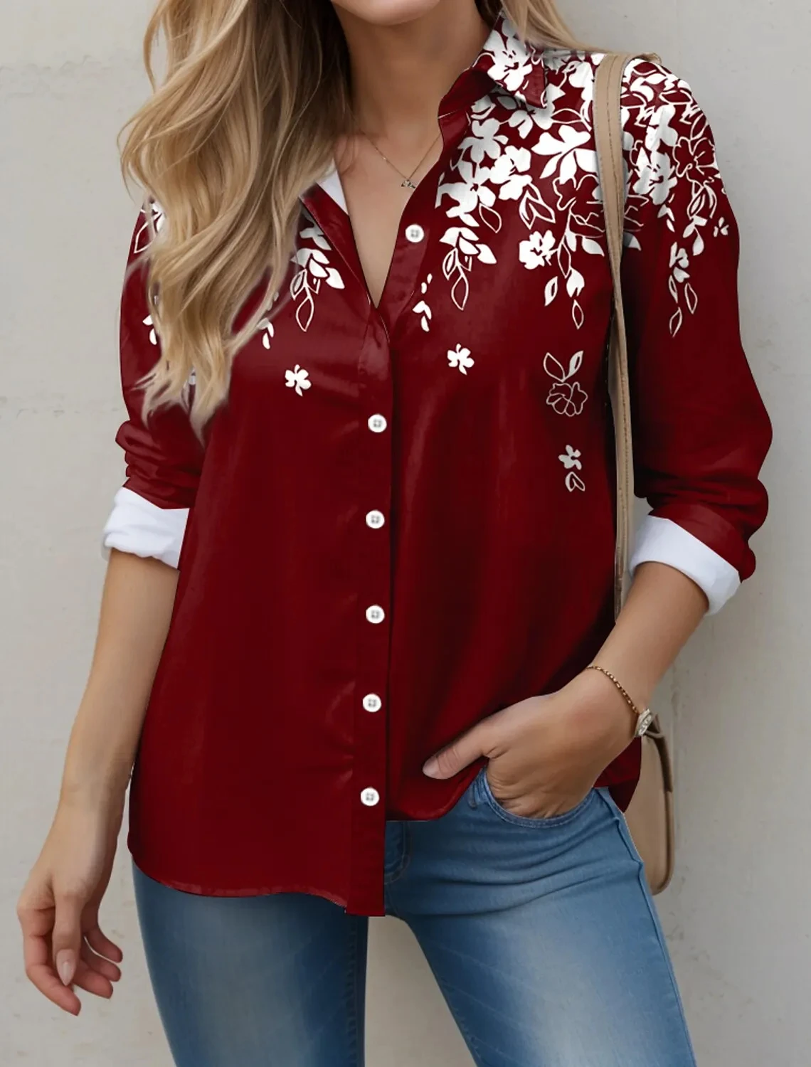 

Women's shirt & blouses Vintage Four-Color Floral Shirt and Button Casual Large Size shirt Long Sleeve Loose elegant Blouse