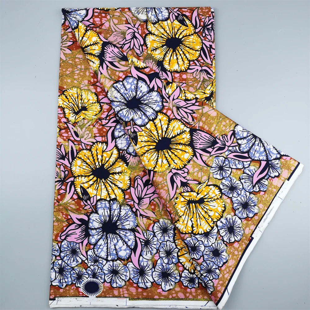 African Grand Wax Fabric Ankara Wax Fabric Prints Fabric Hollandais Shine Print Wax Pagne Africa Dress for Women 100% Cotton - 5