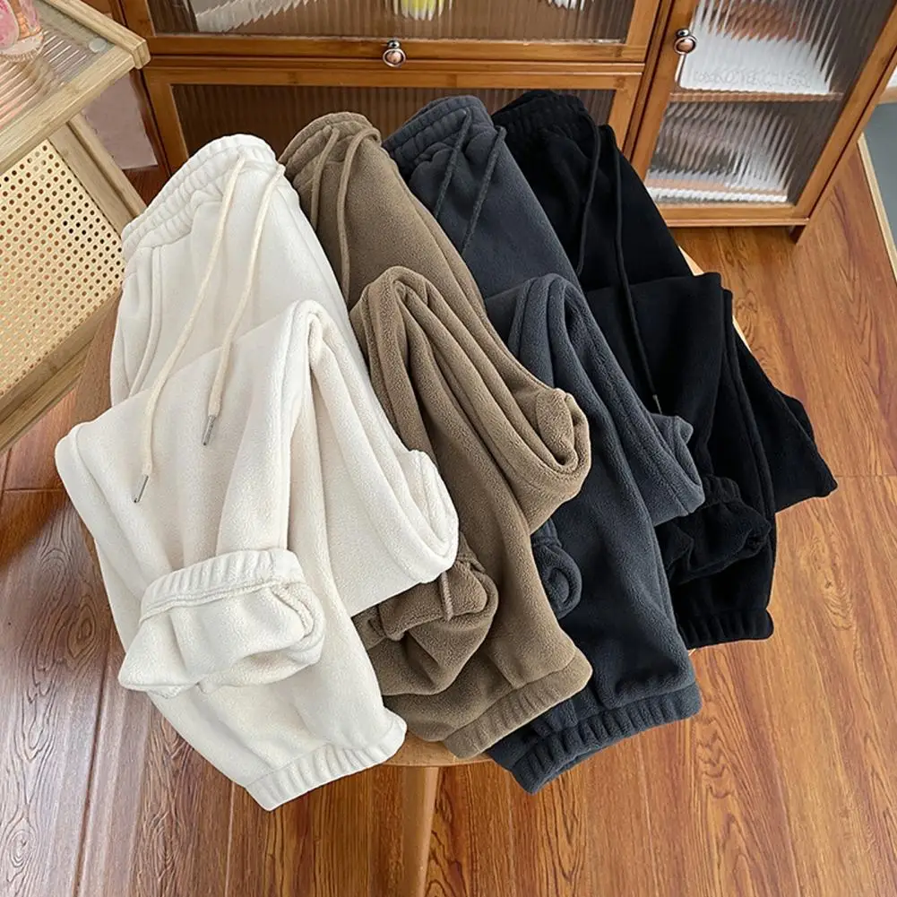 

Women Winter Pants Cozy Stylish Women's Winter Pants Plush Wide-legged Warm with Elastic Waist Pockets Women Solid Color Pants