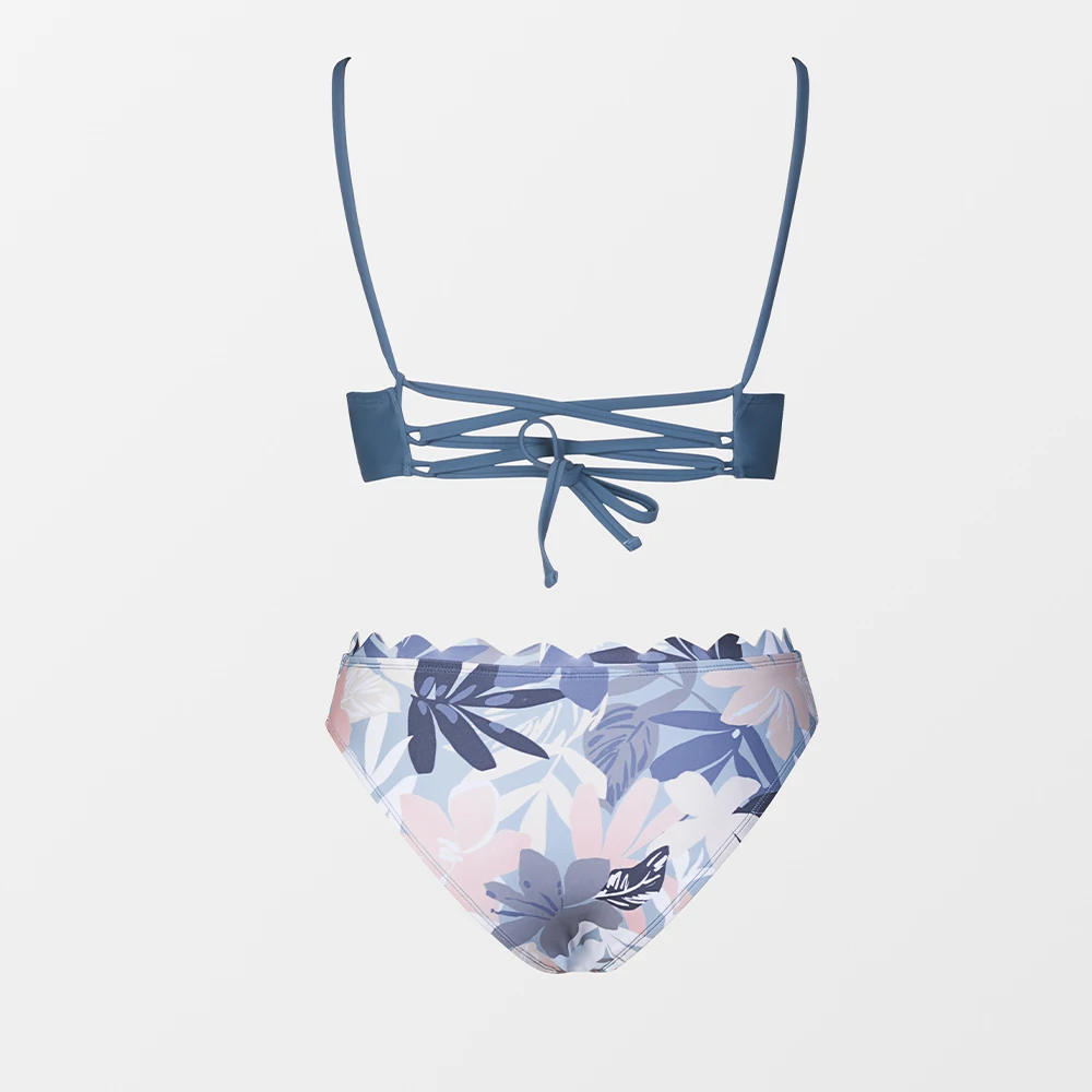 CUPSHE Cute Scalloped Back Tie Bikini Sets For Women Sexy Solid Low Waist Two Pieces Swimsuit 2023 Beach Bathing Suits Swimwear