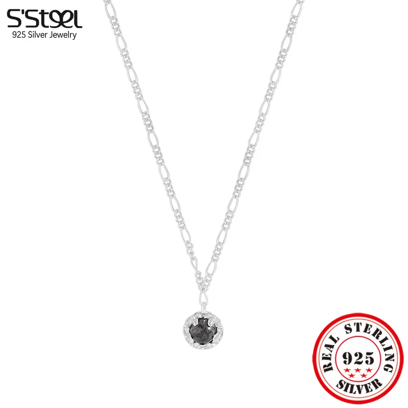 

S'STEEL Real 925 Silver Sterling Pendant Dainty Necklace Gifts For Women Retro Engagement Accessories Western Korean Jewelry