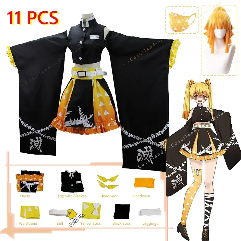 

Новинка, женское платье Agatsuma zenitsu, собранное в стиле аниме, kimetsu no Yaiba Zenko, костюм для косплея, женское черное платье для девушек, женское платье