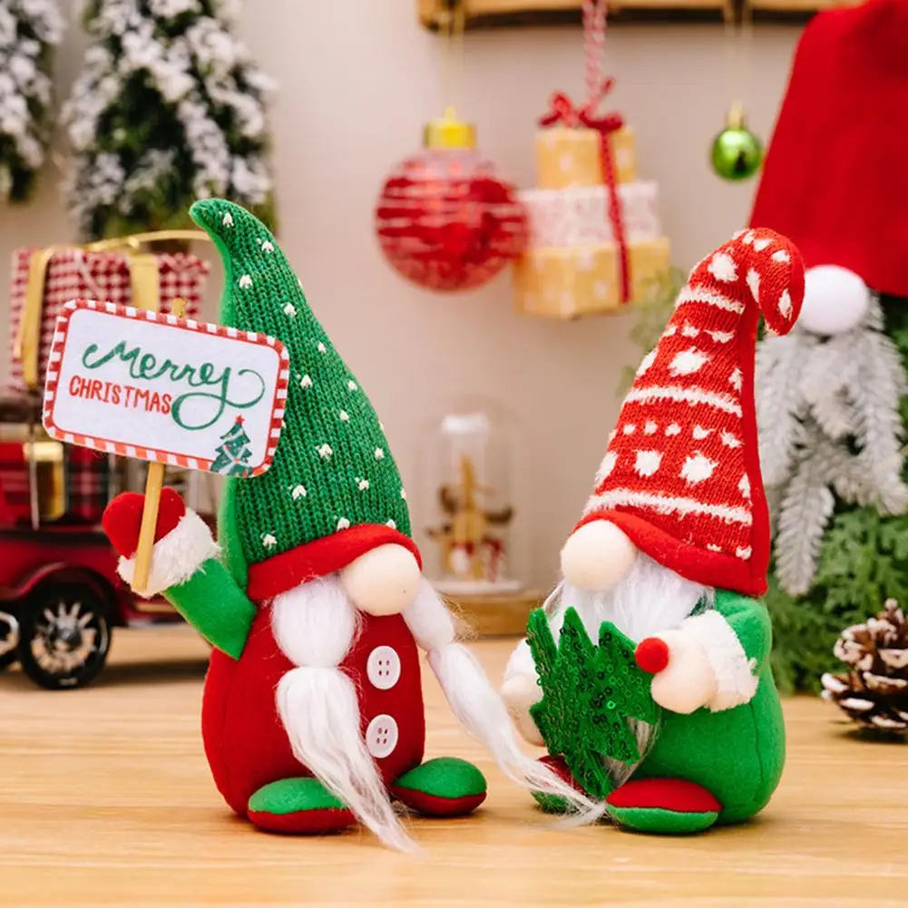 

Fireplace Sofa Gnome Decor Vibrant Christmas Cactus Gnome Ornament Soft Touch Faceless Dolls for Cheerful Holiday Decor Knitted