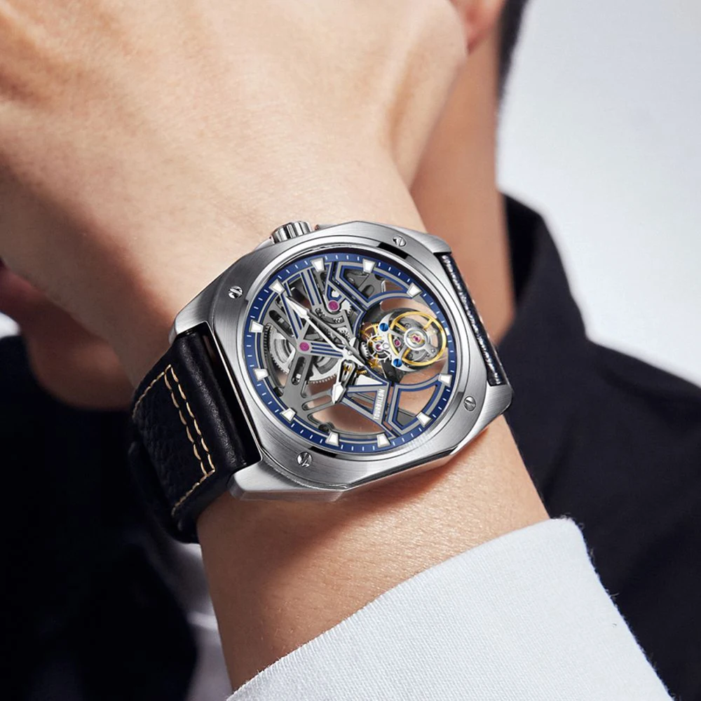 AESOP Tourbillon Watches For Men Mechanical Fashion Watch Waterproof Skeleton Tourbillon Movement Sapphire Mirror NEW