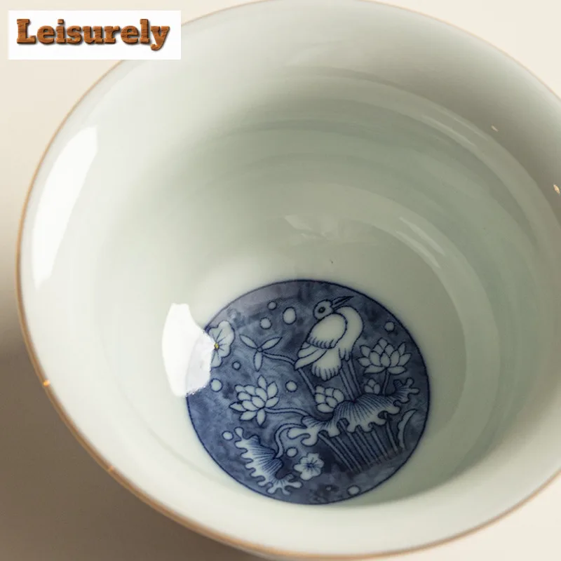 150ml Blue And White Hovering Gaiwan Zen Tea Tureen Tea Bowl With Lid Kit Tea Maker Cover Bowl For Cha Pot Bearing Holder Teacup