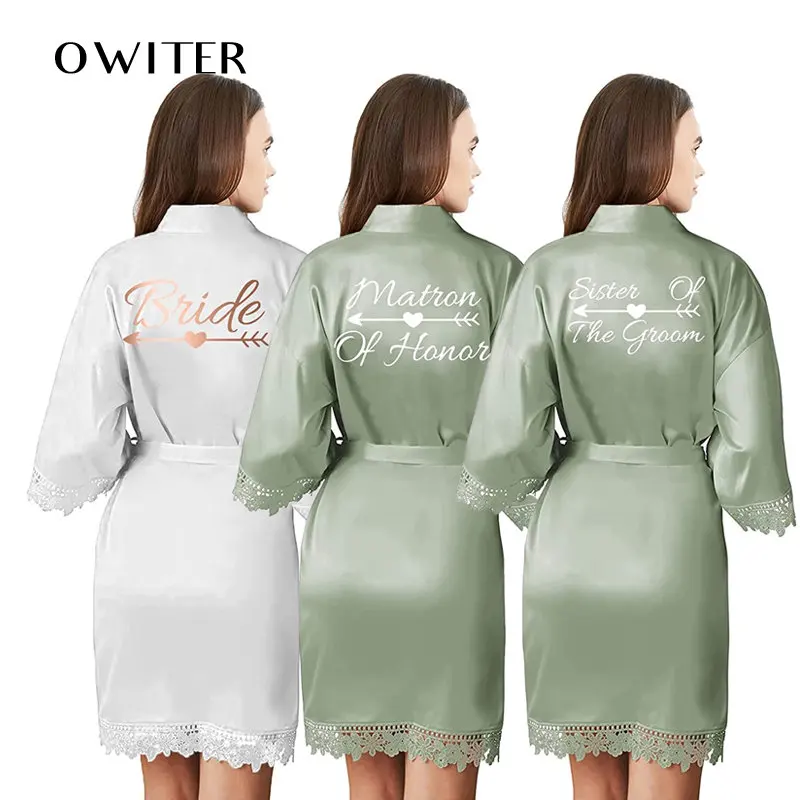 

Bathrobe Bridesmaid Robes Sage Robe Green Women's Satin Robe Lace Trim Kimono Robes Silk Wedding Party Loungewear Sleepwear