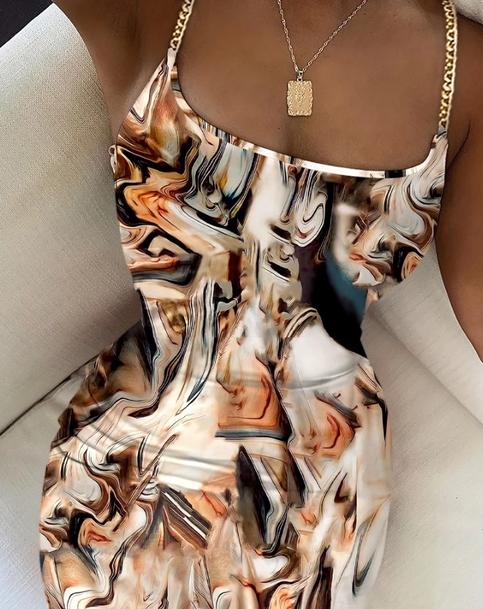 

Women's Elegant Dress 2024 New Sexy Casual Tight Marble Print Daily Fashion Summer Dress U Neck Sleeveless Sling Dress