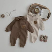 Winter  Newborn Baby Plush Bodysuit Button Jumpsuit Cartoon Bear Hoodies Boy Girl Romper Twins Clothes Korean version 3
