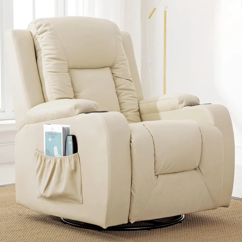 

Recliner Chair Massage Rocker with Heated PU Leather Ergonomic Lounge 360 Degree Swivel Sofa Seat with Drink Holders Living Room