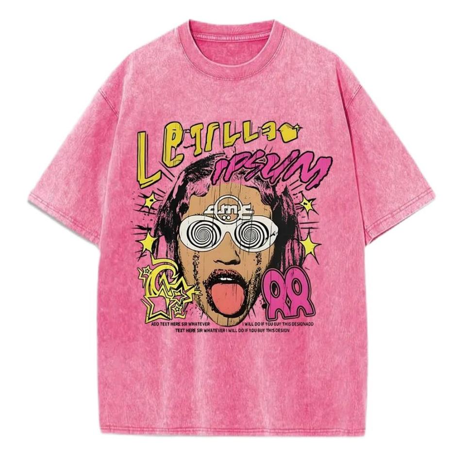Funny, Sticking Out Your Tongue Prints Washed T-Shirt Women Cotton T Shirts O-Neck Oversize Acid Wash Tops Casual Womans Clothes