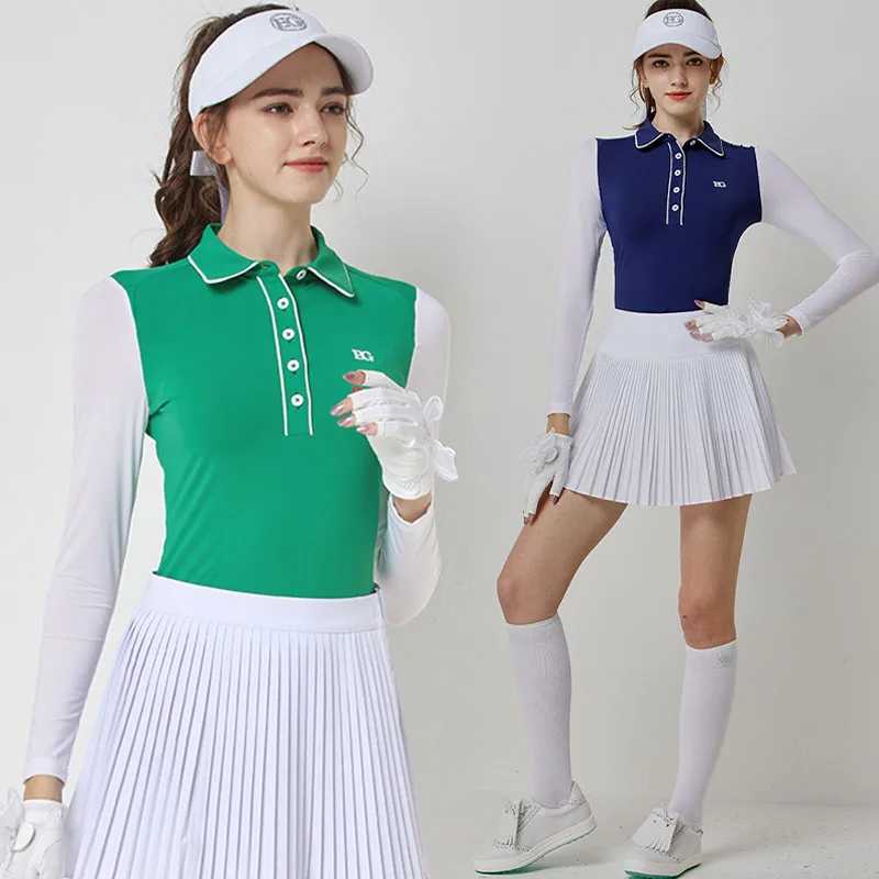 

Blktee Ladies Quick-dry Golf Outfit Ice Silk Long-sleeved Golf Shirt Women Sun Protected Blouse Slim Cooling Tops Jersey S-XXL