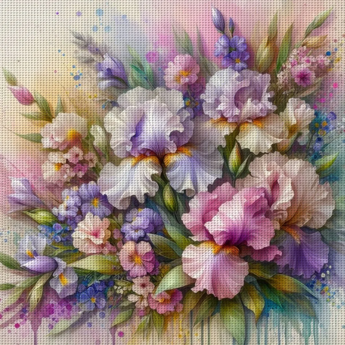 1 Stück 40x40cm/15,7x15,7 Zoll, Blumen, 11CT/14CT Druck Kreuzstich DIY-Set, entspanntes Kreuzstich-Set für Erwachsene Anfänger