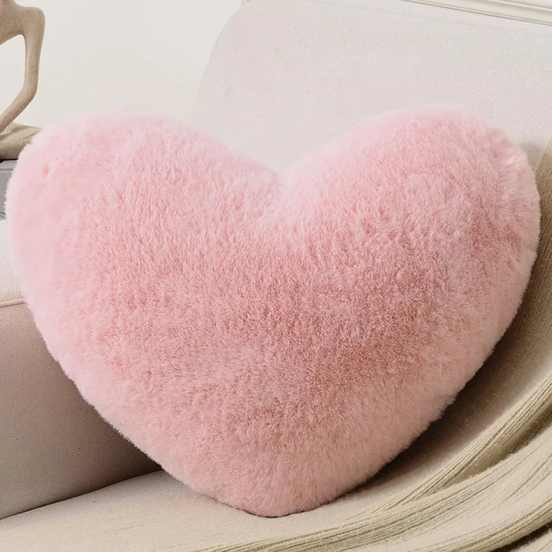 12/17" Faux Rabbit Fur Heart Pillow Decorative Pillows Plush Love Heart Shaped Fluffy Throw Pillow Cushion Valentine's Day Gifts 2