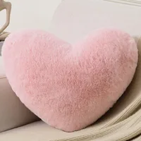 12/17" Faux Rabbit Fur Heart Pillow Decorative Pillows Plush Love Heart Shaped Fluffy Throw Pillow Cushion Valentine's Day Gifts 2