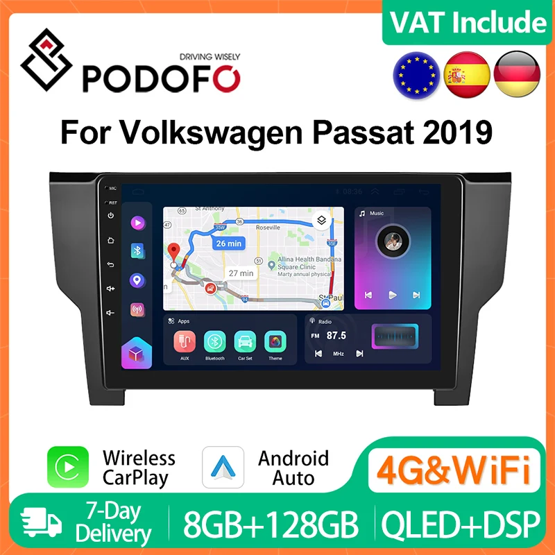 Podofo Carplay Autoradio Android Per Volkswagen Passat 2019 Sistemi Intelligenti Intelligenti 2Din 10 "Lettore Multimediale 4G Stereo
